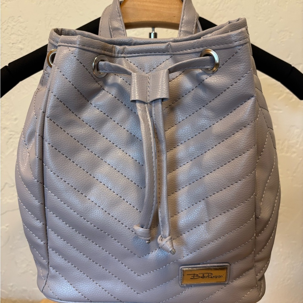 NWOT Bella Russo Quilted Backpack Purse‎ Gray Faux Leather Bag Adjustable Straps